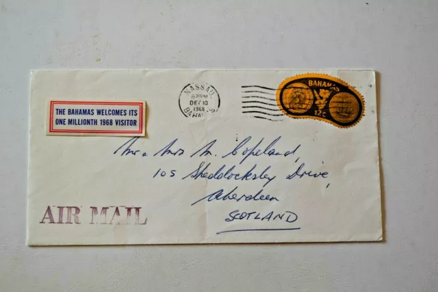 Cover Nassau Bahamas 1968 December one millionth visitor 12c Air Mail UK