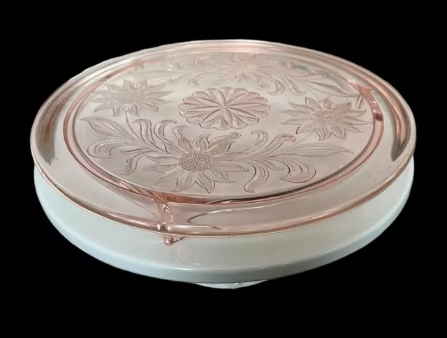 Vintage Jeanette Pink Depression Glass Sunflower Footed Cake Plate 10" No Chips