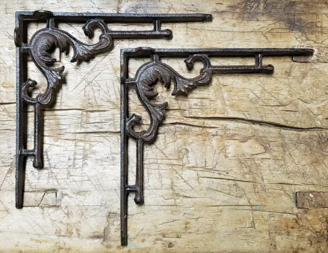 2 Cast Iron Antique Style ANGLE Brackets Garden Braces Shelf Bracket CABLE