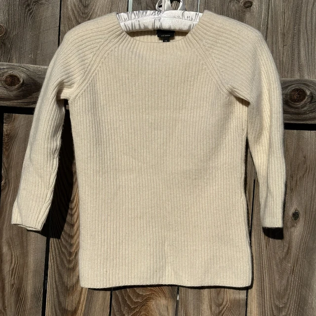 Talbots Cashmere Sweater Womens Ribbed Boat Neckline Cream Sz XS