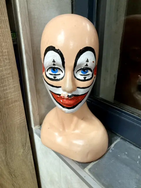 Antico Busto Scultura Testata Da Manichino Clown Plastica Vintage Ingresso