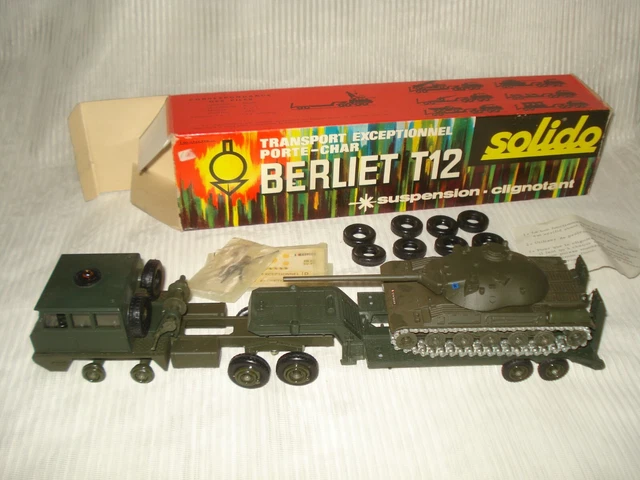 BERLIET T12 SOLIDO PORTE CHAR ET REMORQUE REF 211 Avec Boîte