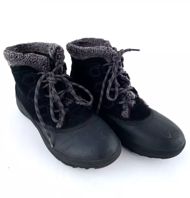 Baretraps Womens Augustina Winter Snow Boots 7.5 M Leather Upper Faux Fur Black