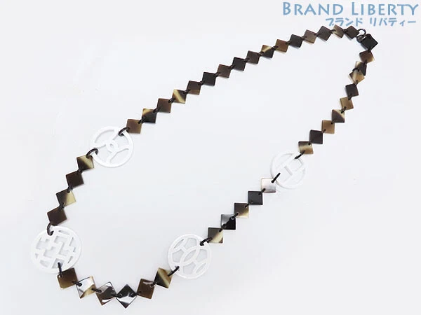 Hermes Diva Buffalo Horn Long Necklace Brown White Lacquer Wood Second Hand
