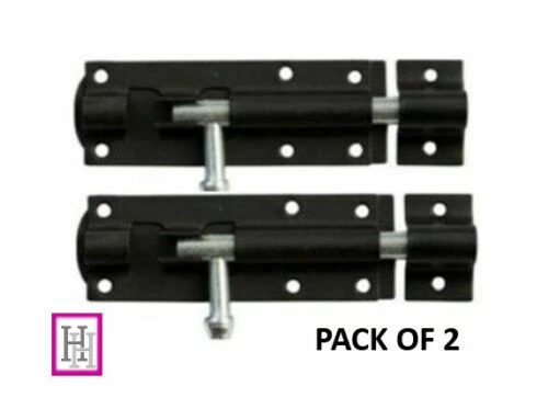 BLACK HEAVY DUTY TOWER BOLT Gate Door Shed Slide Latch Lock Bolts 4" 2 PACK