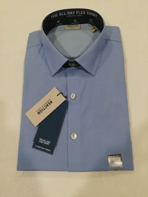 New Kenneth Cole Reaction Men's Slim-Fit Solid Dress Shirt Blue Size Various $69