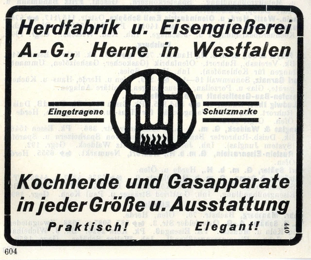 Herdfabrik u. Eisengiesserei A.G. Herne i. Westfalen Historische Reklame 1925
