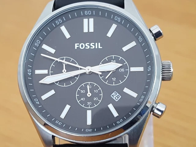 MENS XL FOSSIL Flynn BQ2075 Black Leather Chrono Date Aviator Pilots Style Watch 69.99 PicClick UK
