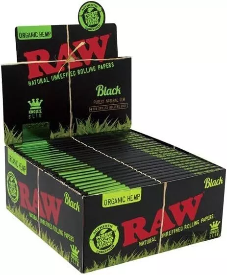 Box of 50 RAW Black Ultra Thin KING SIZE Papers Organic Hemp Smoking