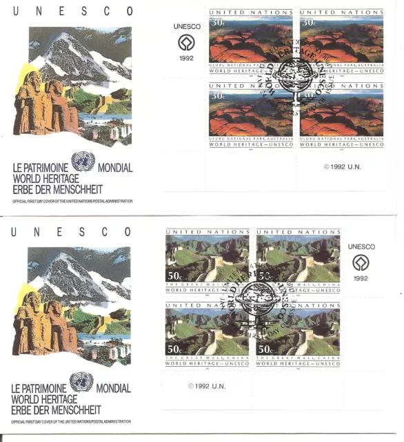 UN / New York SC # 601-602 World Heritage type of 1984 FDC. Inscription BLK4