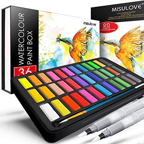 Watercolor Paint Set, 36 Premium Colors in Gift Box with Bonus Water...