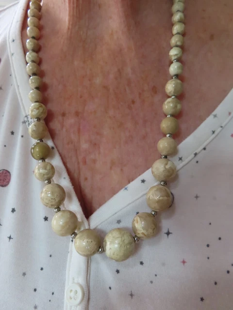 Vintage Graduated Mexican Onyx Bead Long Necklace