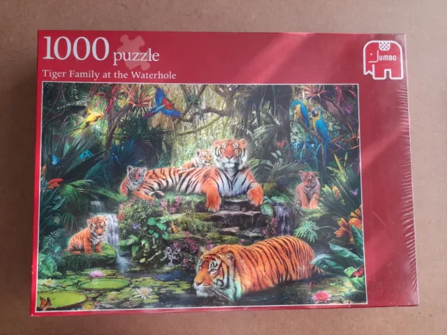 Tiger Family At The Watering Hole - 1000 piece Jigsaw - Brand New