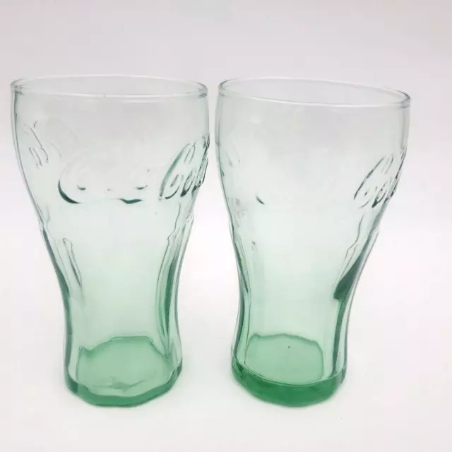 LOT OF 2: Vintage Small Green 4.5" COCA COLA GLASS Libbey Coke Bell Juice