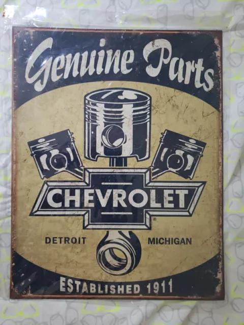 New Genuine Chevy Parts with Pistons Decorative Metal Tin Sign