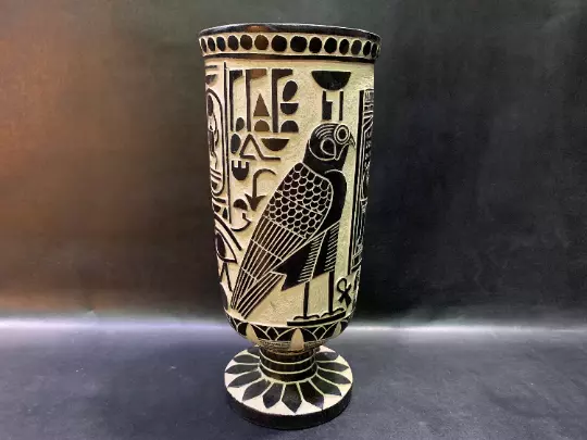 Ancient Egyptian Vase With Hand Carved King tut and God Horus