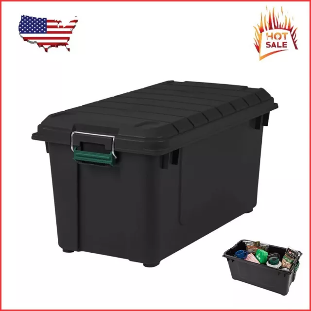 82 Qt. (20 gal.) Heavy-Duty Plastic Storage Tote with Gasket Lid, Black
