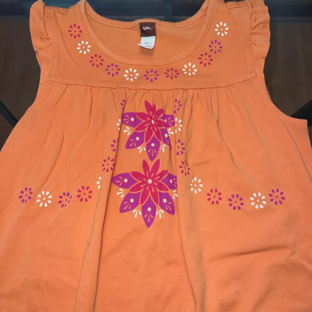 tea collection girls size 10 orange floral sleeveless dress EUC