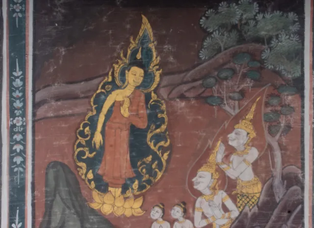 Antike Thai Malerei im Rattanakosin Stil - Buddha & Anhänger , Thailand 19. Jh 3