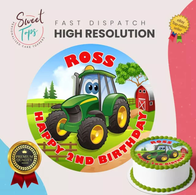 Tractor Round Edible Birthday Cake Topper Party Decoration Personalised