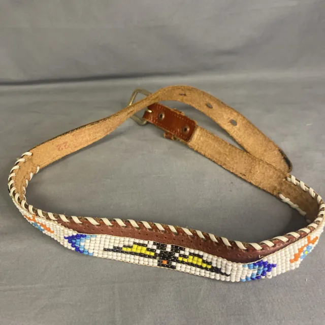 Childrens Thunderbird Beaded Native American Indian Belt 22 Rawhide Needs Repair