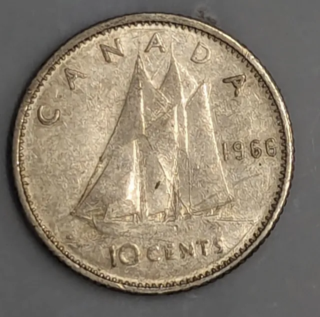 1966 CANADA Silver 10 Cents Dime coin (#C3420)