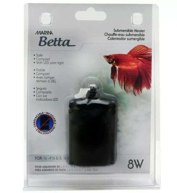 Marina Betta Submersible Aquarium Heater Automatic Fish Tank 1.5 Gallon 8W New