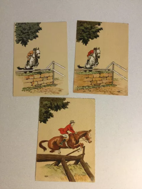 Trois Chromos Aquarelles De Le Rallic. Format Carte Postale. Bd . Chevaux
