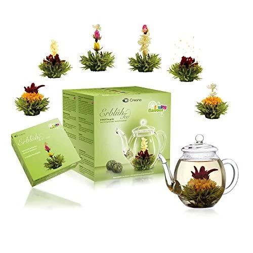 Tea Flowers Mix - Blooming Tea Gift Set with Glass Teapot 17oz (500ml) -