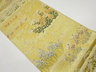 6190684: Japanese Kimono / Vintage Fukuro Obi / Woven Butterfly & Floral Plants