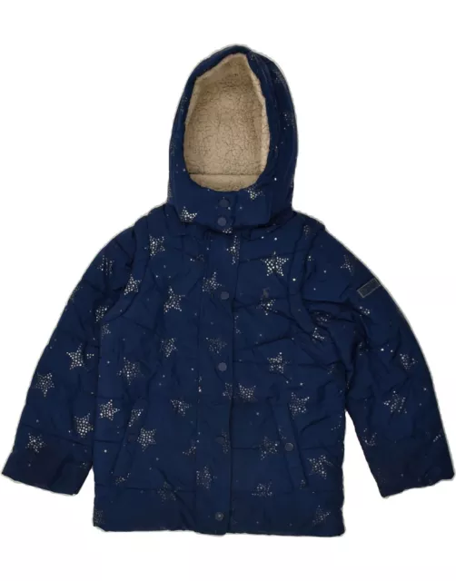 JOULES Girls Hooded Padded Jacket 6-7 Years Navy Blue Spotted Polyester BE99