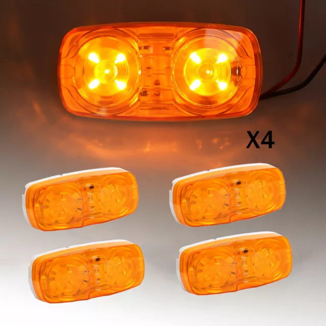 4X Amber Trailer Side Marker LED Light Double Bullseye 10 Diodes Clearance Lamp