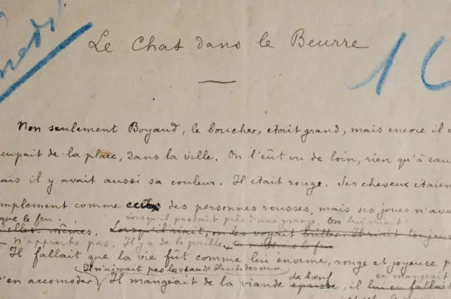 Rare Manuscript Of Charles-Louis Philippe, Entitled " The Cat IN The Butter "