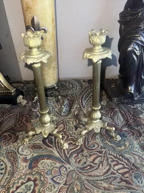 Antique French bronze candles Holder  Italian 11tall