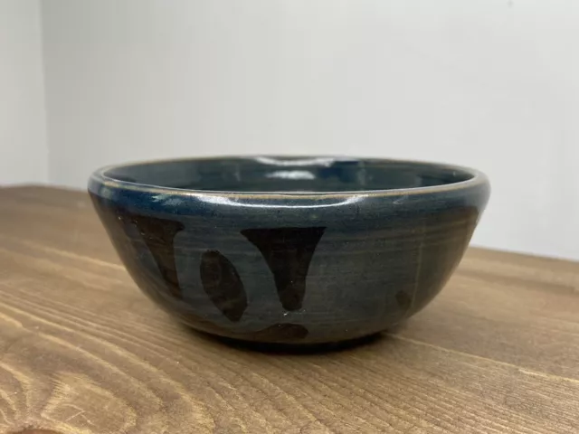 Handmade blue glazed pottery medium size abstract hand painted bowl