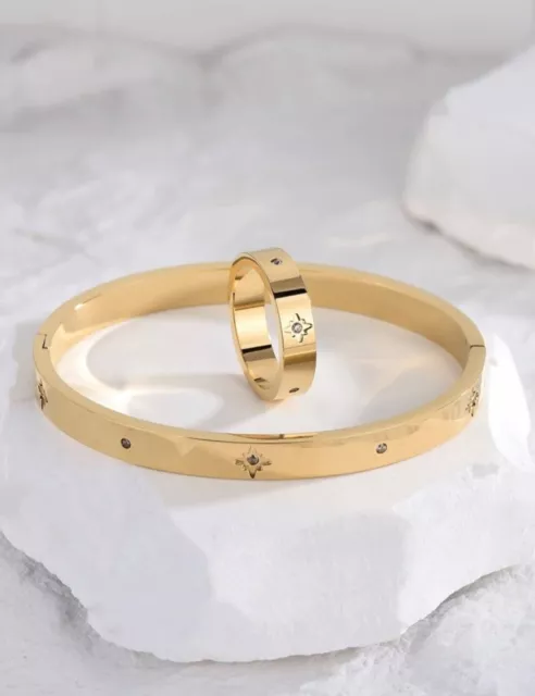 style love bangle with diamond 18k solid gold plated and ring crystal bracelet