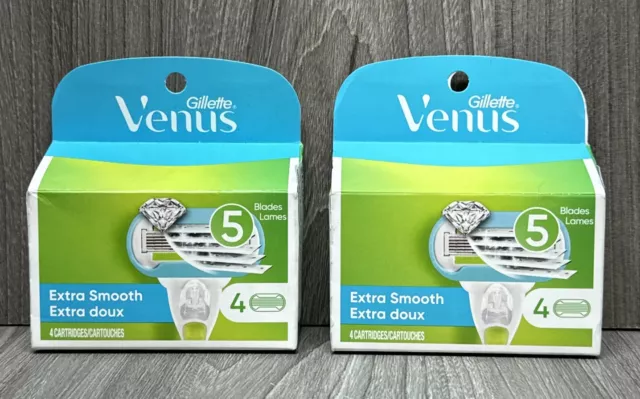 LOT OF 2 Gillette Venus Extra Smooth 5 Bladed - 8 Refill Cartridges NEW SEALED