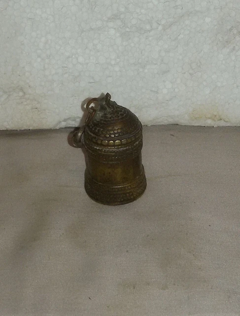 Antique North Indian Brass Hand Carved Cylindrical Betel Lime Box Collectible