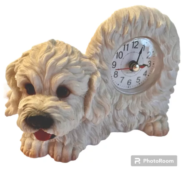 BICHON FRISE Puppy Dog Resin Table Desk Clock