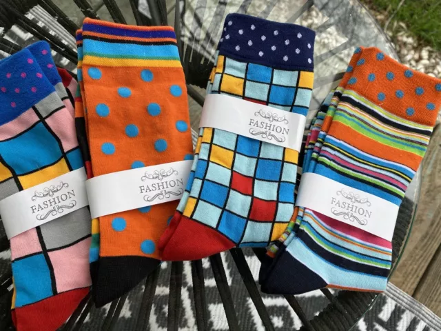 Funky Socks Men`s Multi Color Patterned Socks Sz 10-13 - 4 Pairs