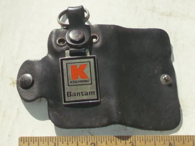 Rare metal  koehring bantam enameled pendant leather key chain key holder