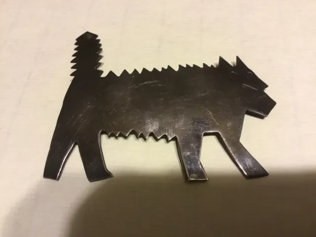 Vintage Large Jagged Cat Dog Wolf Animal Brooch Pin 925 Silver Mexico ALC Signed