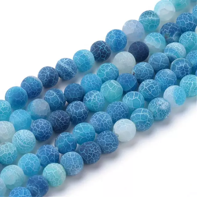 Natural Dyed Blue Frosted Crackle Agate Round Gemstone Beads - 8mm - J34134 2