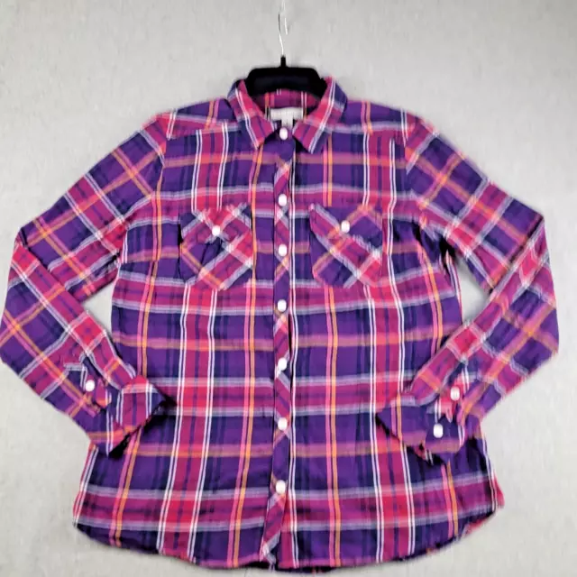 Croft & Barrow Shirt Womens Sz Small S Pink Purple Plaid Button Up Long Sleeve