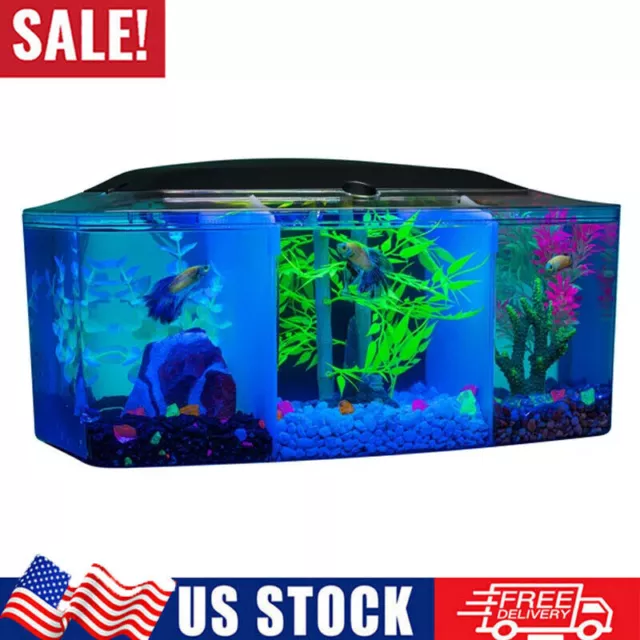 3 Gallon Betta Trilogy Aquarium Fish Tank w/ LED Lights and Filter Water Plastic