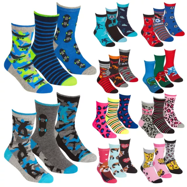 Kids Cotton Rich Socks Boys Girls Novelty Fun Everyday Ankle Sock (6 Pairs)