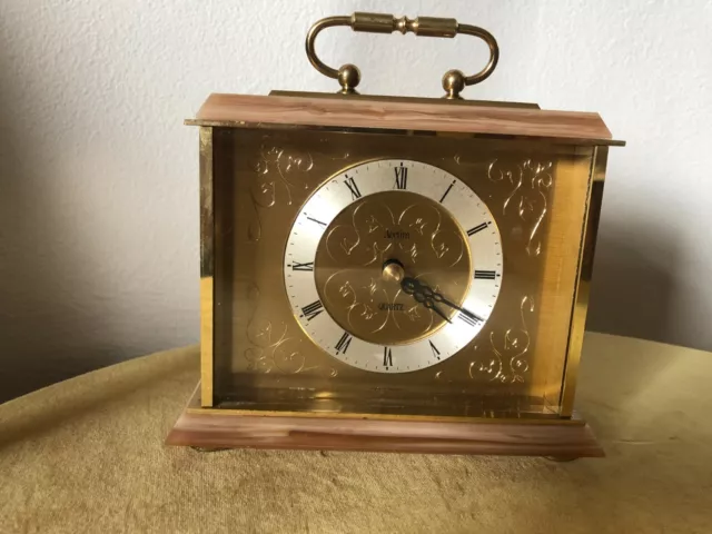 Vintage Acctim (Germany) Mantle Heavy Clock Mock Onyx / Brass