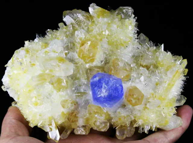 1.48 LB New Find Yellow Blue Phantom Quartz Crystal Cluster Mineral Specimen