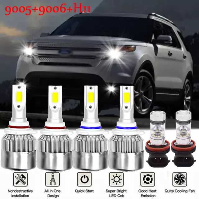 For Ford Explorer 2011 2012 2013 2014 2015 LED Headlight + Fog Light Bulbs Combo