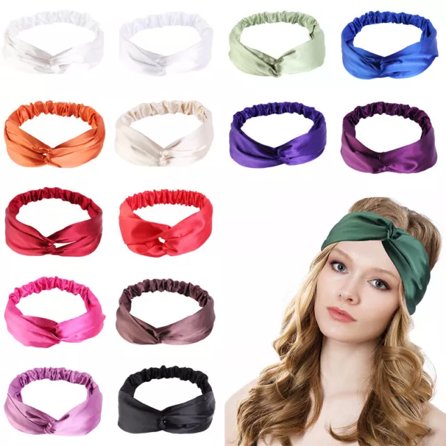 Bandeaux À Nœud Croisé En Satin De Soie Pour Femmes Turban Bandanas ; 》